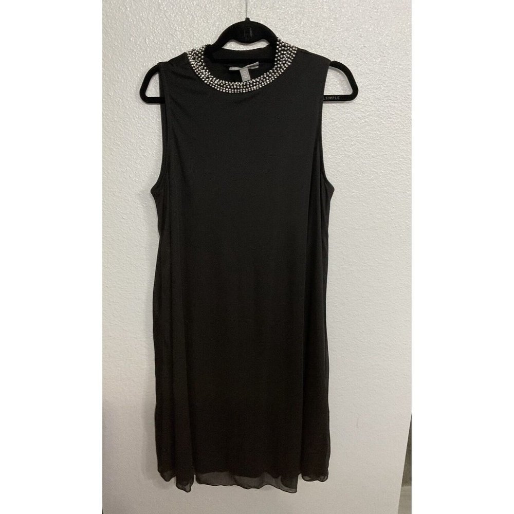 Jessica London  Black Dress With Rhinestone Collar Size 12W Sheer Overlay